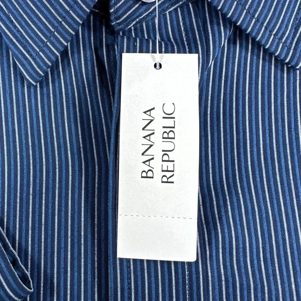 Banana Republic Button Down Mens M Blue Striped Slim Fit Long Sleeve Shirt NWT